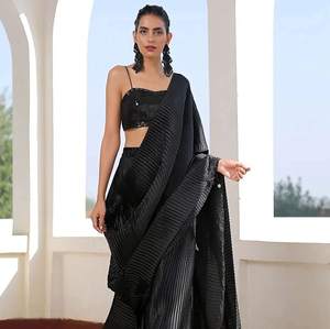 Saree triturado de satén pesado de estilo Bollywood de calidad superior con tamaño personalizado disponible al mejor precio - Product Image 3