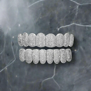 Rejilla Dental Personalizada con Moissanita Completamente Engastada, Corte Brillante, Microincrustaciones, Plateada, Estilo Hip Hop, Unisex, para Fiestas - Product Image 1