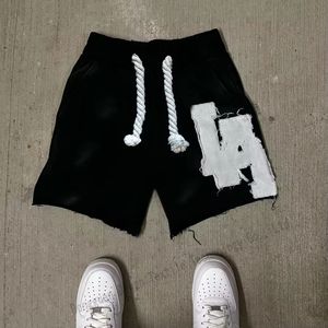 Haute qualité hommes décontracté en détresse impression soleil délavé Shorts personnalisé broderie Patch polaire Sweat Shorts - Product Image 1