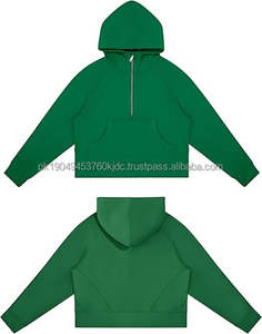 Sweats à capuche pour femmes demi-fermeture éclair à manches longues polaire pull court sweats avec poches trou pour le pouce - Product Image 2