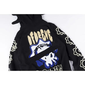 Venta al por mayor de alta calidad calavera dibujos animados impreso Chenille bordado cremallera capucha para hombres - Product Image 6