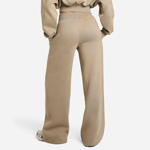 Ensemble de survêtement de jogging à jambe droite avec poches et pantalons de survêtement respirants pleine longueur pour femmes kaki Sports Bubble Slogan - Product Image 2