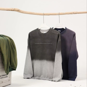 Venta al por mayor de los hombres gradiente ácido lavado desgastado 370GSM francés Terry cuello redondo pulóver gradiente sudaderas 3D algodón poliéster - Product Image 1