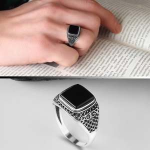 Anillo Turco de Plata de Ley 925 para Hombre, Joyería de Estilo Otomano de Turquía, Piedra de Ágata Natural, Anillos Finos Azuris VALKH1235 - Product Image 2