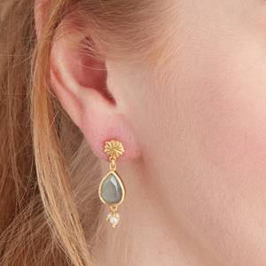Design romantique mode solide en argent Sterling coupe poire Labradorite et coupe ronde perle en forme de pierre précieuse boucle d'oreille bijoux cadeau - Product Image 4