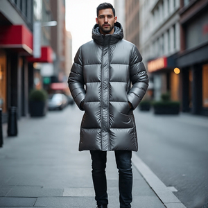 Manteau long coupe-vent à capuche et fermeture éclair pour hommes Manteau matelassé léger et respirant pour hommes - Product Image 5