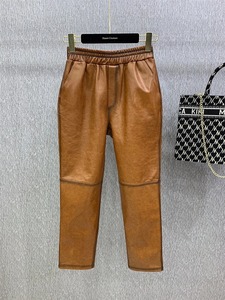 กางเกงหนังแท้แยกเอวยางยืดกางเกงหนังแกะแท้ย้อนยุคกางเกงผู้หญิงเป็นกางเกงหนังบางมีกระเป๋า F2767 - Product Image 3