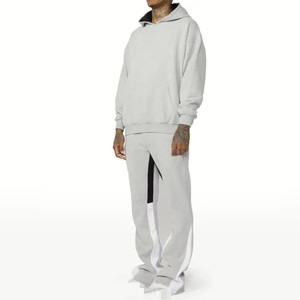2025 amical hommes Gym athlétique vêtements survêtements français Terry à capuche ensemble avec pull empilé pantalon Flare Jogging costume - Product Image 2