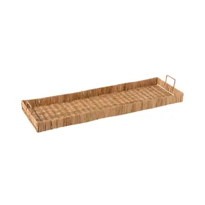 Long plateau de service rectangulaire tissé Boho plateau de Bar Boho plateau en rotin en osier pour Table à manger fête et décoration de mariage en gros - Product Image 4