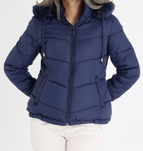 Veste d'hiver matelassée pour femme, de haute qualité, tricotée, écologique, imperméable, coupe-vent, capuche en fourrure, fermeture éclair décontractée, longueur longue - Product Image 1