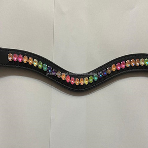 Banda de cuero para cejas de caballo, banda personalizada con piedras redondas grandes, cadena ostentosa, canal vacío, alta calidad, precio al por mayor - Product Image 5