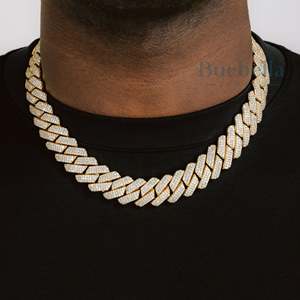 Hip Hop estilo hombres 19mm 2 filas VVS Moissanite S925 plata esterlina punta cubana enlace cadena collar joyería elegante - Product Image 1