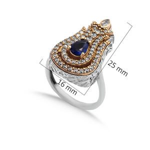 Joyería turca otomana estilo auténtico tulipán diseño anillo zafiro CZ piedra plata hecho a mano al por mayor - Product Image 2