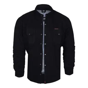 Chemise en flanelle de moto noire solide renforcée personnalisée, doublure en aramide 220 GSM, protection amovible homologuée CE, personnalisable - Product Image 3