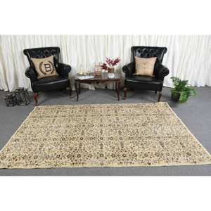 Tapis en laine marron beige classique 5x8ft Style turc Patchwork Rectangle soutenu en latex pour salon chambre ou Bedside-4m largeur - Product Image 1