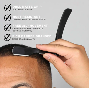 Maquinilla de afeitar profesional de borde recto para hombres, maquinilla de afeitar de corte de peluquero de acero inoxidable, cuchillo de afeitar Manual plegable, herramientas de depilación - Product Image 4