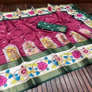 Saree de créateur indien de luxe au toucher doux de première classe avec broderie de travail imprimée prêt à porter pour les femmes vêtements traditionnels - Product Image 2