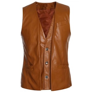 Chaleco de vaquero de cuero genuino para hombre, cuello en V, estilo Vintage, lona transpirable, traje de invierno informal, último diseño - Product Image 1