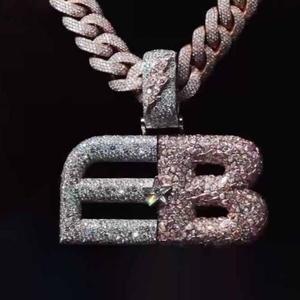 EB tallado 925 Plata 18K chapado en oro rosa Baguette Moissanite piedra Iced Out joyería personalizada Hiphop colgante - Product Image 1