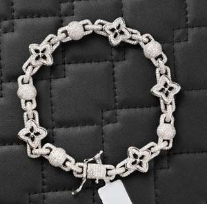 Moissanite Charm <b>Bracelet</b> 13 CTW Round VVS Color <b>Black</b> Sapphire Accents 8.5mm Luxury Gold & Silver 30Gm for Men <b>Women</b> - Product Image 1