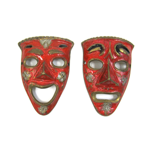 Masque en laiton rigolos et pleureurs, rouge, lot de 2, fournisseur en gros indien, masque en laiton pour fête décorative - Product Image 1