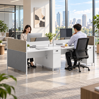Bureau de travail en îlot pour 4 personnes avec rangements verrouillables et barre d'alimentation pour bureau professionnel