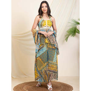 Conjunto de Dos Piezas para Mujer, Estilo Indo-Occidental, Chifón Estampado Multicolor, para Oficina, Disponible en Tallas XS, S, XL, XXS - Product Image 6
