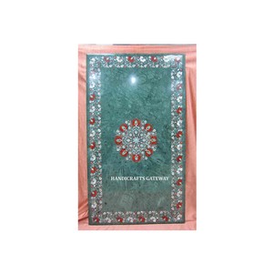 New Design Rectangle Shape Hand Made Green Marble Inlay MOP Table Top Best Export Quality <b>Used</b> For Tea Tables And Coffee Tables - Product Image 1