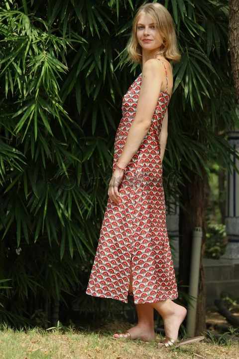 Custom Elegant Women Casual Dress Sleeveless Block Printed V-neck Dress Spaghetti Strap Casual Summer Dress