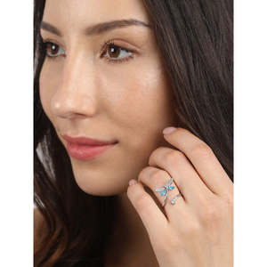 NOVAMART Fine 925 Sterling Silver Open Butterfly <b>Ring</b> <b>Size</b> <b>Adjustable</b> Rhodium Plated with for Swiss Zirconia Gift Women & Girls - Product Image 3