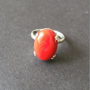 Bague en argent sterling 925 faite à la main avec des pierres précieuses de corail rouge naturel fiançailles ou cadeau de mariage - Product Image 3