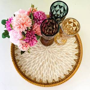NOUVEAU PRODUIT! Tienphong fait à la main motif blanc rond fait à la main en rotin et nacre plateau de service Table basse plateau à thé - Product Image 4