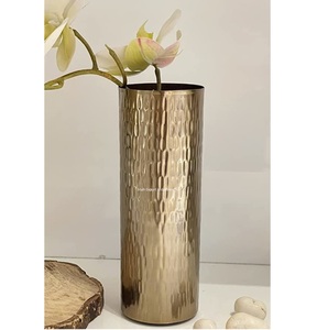Top Selling Metal Cylinder Flower <b>Vase</b> Gold Plated for Home Living Room Tabletop Decor Hammered Metal Floral <b>Vase</b> - Product Image 1
