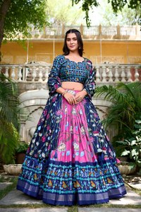 Nuevo diseño tradicional Tussar seda Lehenga Patola estampado Zari tejido borde para fiesta de boda festiva desgaste a juego Choli - Product Image 4