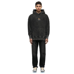Pull à capuche délavé à l'acide avec Logo imprimé personnalisé et poche avant - Product Image 4