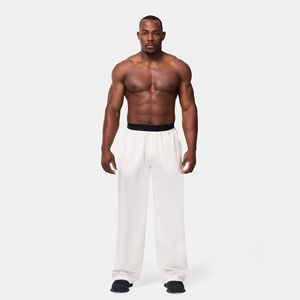 Pantalones de chándal de lana personalizados para hombre, con logo en blanco, de rizo, al por mayor, para gimnasio, fitness, casual, de cintura media, transpirables, de punto. - Product Image 2