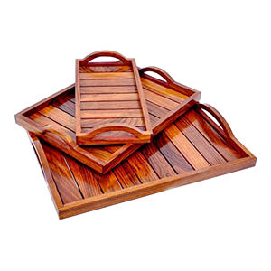 Superbes plateaux de service en bois à finition naturelle plateau de serveur de nourriture pour le petit-déjeuner plateau de serveur de thé de café de meilleure qualité lot de 3 - Product Image 3