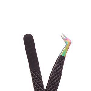 Pinzas de extensión de pestañas de acero inoxidable con etiqueta privada de Rainbow Beauty, punta de fibra puntiaguda con agarre de diamante, bolsa de alta calidad - Product Image 3