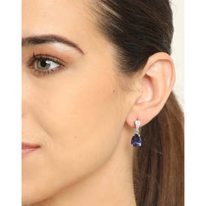Boucles d'oreilles CLARA pour femmes en argent sterling 925 bleu royal, plaquées rhodium avec zircone suisse et accents en or 18 carats - Product Image 3