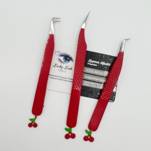 LUCKY LASH TOOLS Pince à épiler professionnelle pour cils volumineux en acier inoxydable Logo personnalisé Rouge Durable et précise Utilisation en salon - Product Image 5