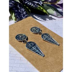 Pendientes Colgantes Navajo Hechos a Mano en Oro y Plata de Ley con Patrón Geométrico, Adornados con Perlas, Diamantes y Rubíes para Bodas - Product Image 2