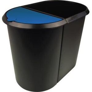 Poubelle Helit Double 27x34.8x44cm 29L en plastique noir avec couvercle bleu 2 compartiments de tri - Product Image 1