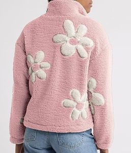 Femmes imprimé fleuri Sherpa polaire veste hiver recadrée manteau fermeture éclair à manches longues vêtements d'extérieur décontractés toile haute rue poches - Product Image 5