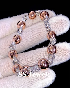 Pulsera de Eslabones Cubanos de Plata de Ley 925 con Baño de Rodio, Diseño Personalizado, Estilo Hip Hop para Hombre, con Cadena de Bolas de Moissanita - Product Image 1