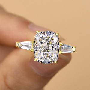 8x10 mm <b>cushion</b> cut moissanite ring with tapered baguette side stones yellow gold plated engagement jewelry - Product Image 1