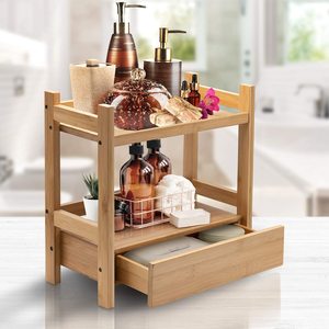 2-Tier Mangowood Countertop Shelf with Hidden Drawer <b>Makeup</b> Organizer MultiPurpose <b>Storage</b> <b>for</b> Skincare Toiletries Desktop - Product Image 2