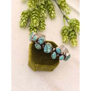 Bobby Johnson Mine 8 Turquoise & Sterling <b>Silver</b> Fashion <b>Cuff</b> <b>Bracelet</b> with Cluster Design - Product Image 4