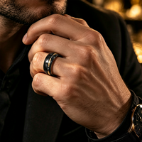 Bague pour homme JLM en acier Damas noir 8 mm avec incrustation de feuille d'or météorite, polie, pour mariage ou promesse, bijou masculin, vente chaude