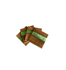 Handcrafted Wood And <b>Green</b> Resin <b>Coasters</b> Set Of 4 Dual-Tone Square Drink Mats For Home Decor Unique Tabletop Protector - Product Image 1