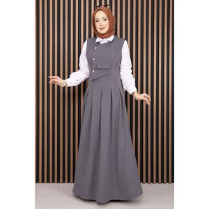 Ensemble 2 pièces en crêpe plissé pour femme de bureau, chemise et gilet gris avec short pour l'hiver, l'été et l'automne - Product Image 3